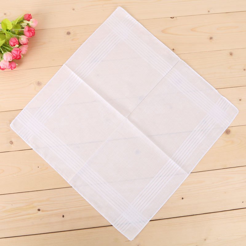 High Quality Solid White Square Scarf Mens Hanky Custom Striped 100% Soft Cotton Handkerchiefs For Men