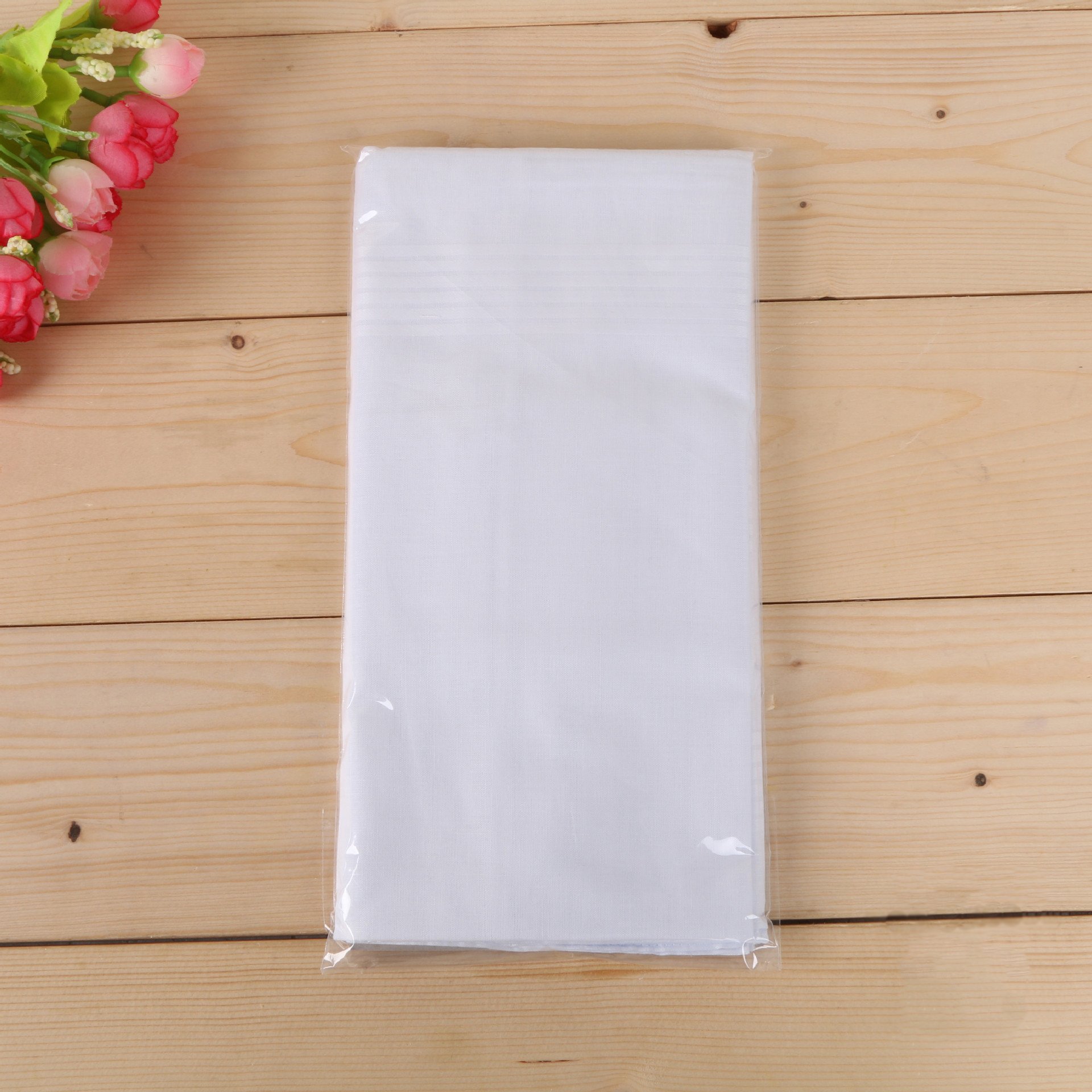 High Quality Solid White Square Scarf Mens Hanky Custom Striped 100% Soft Cotton Handkerchiefs For Men