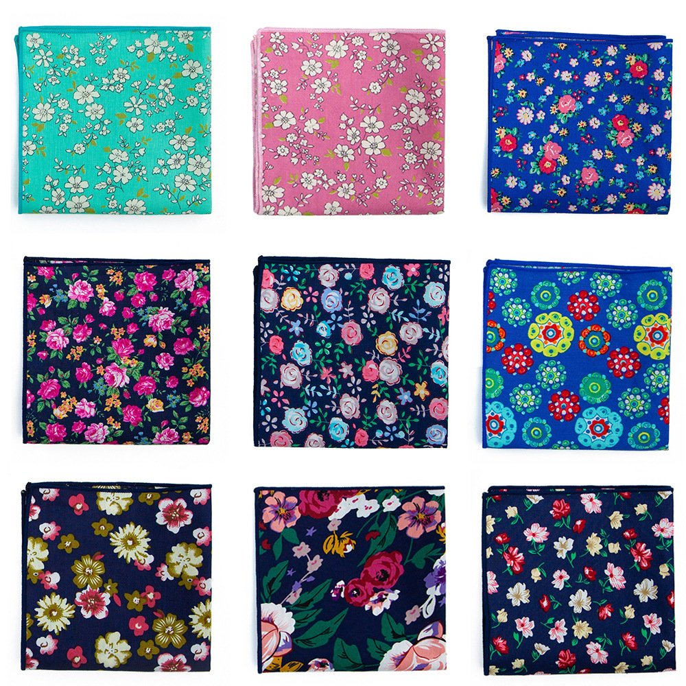 New 25x25cm Printing Flower Paisley Pocket Squares Fashion Vintage Suit Pocket Towel Hanky Cotton Handkerchief for Men