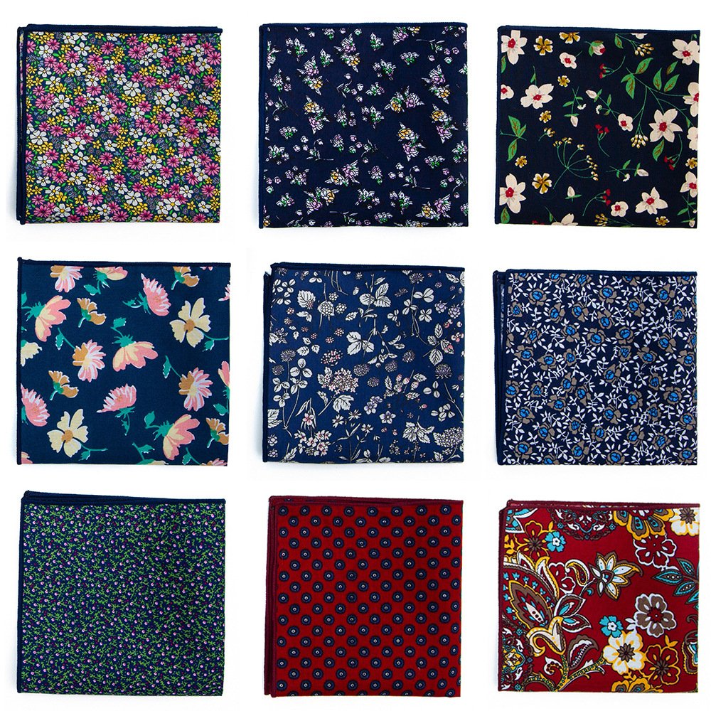 New 25x25cm Printing Flower Paisley Pocket Squares Fashion Vintage Suit Pocket Towel Hanky Cotton Handkerchief for Men