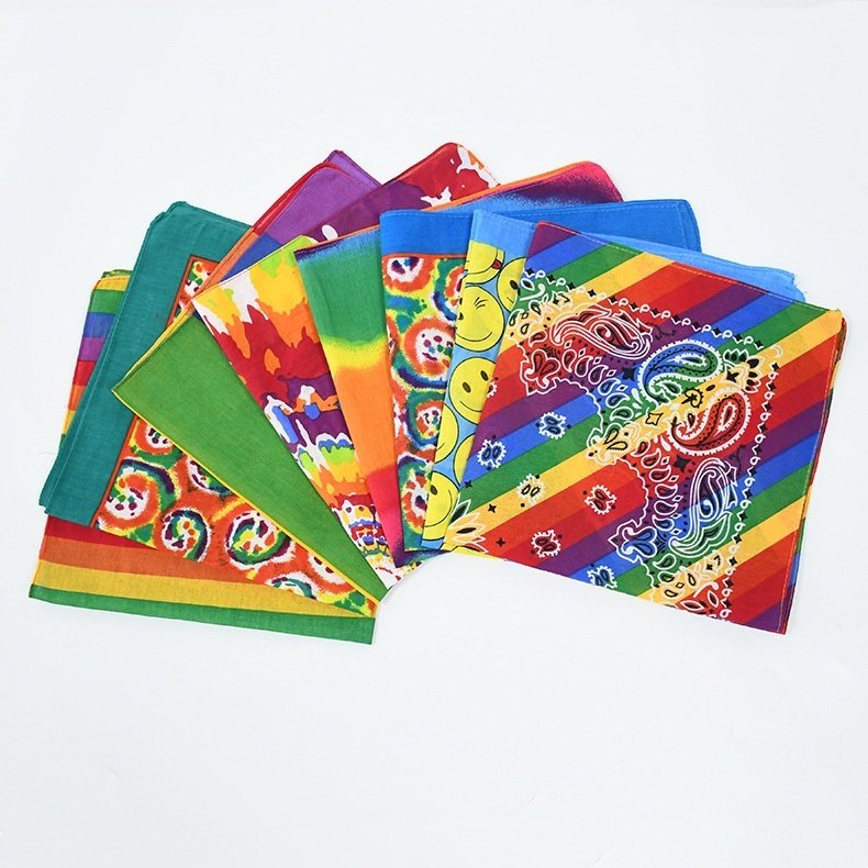 Multifunctional 55cm Square Handkerchief Headwear Rainbow Color Printing Pattern Bandana for Party Multifunction Cycling Adult