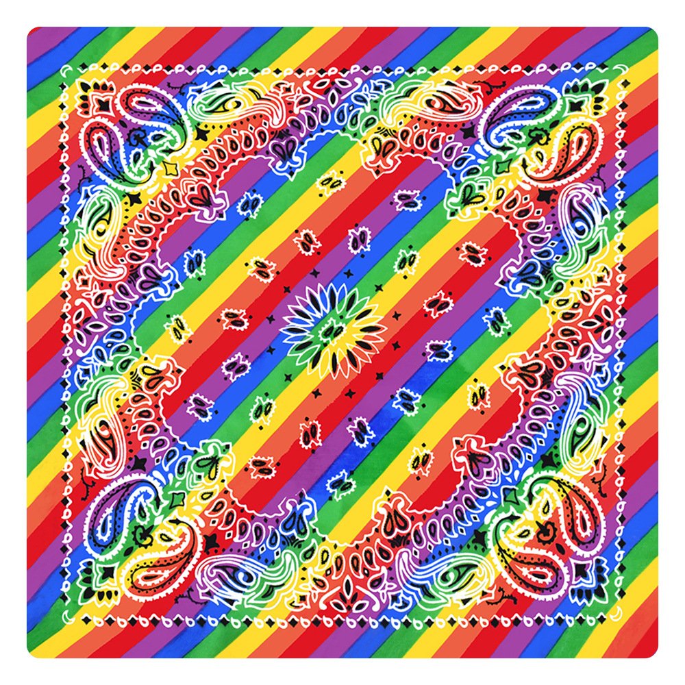 Multifunctional 55cm Square Handkerchief Headwear Rainbow Color Printing Pattern Bandana for Party Multifunction Cycling Adult