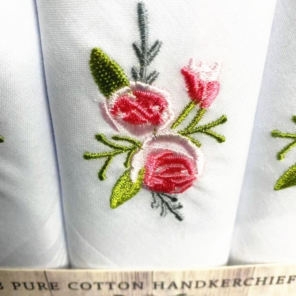 white square floral bridal wedding handkerchief custom hand embroidery ladies plain white cotton handkerchief box