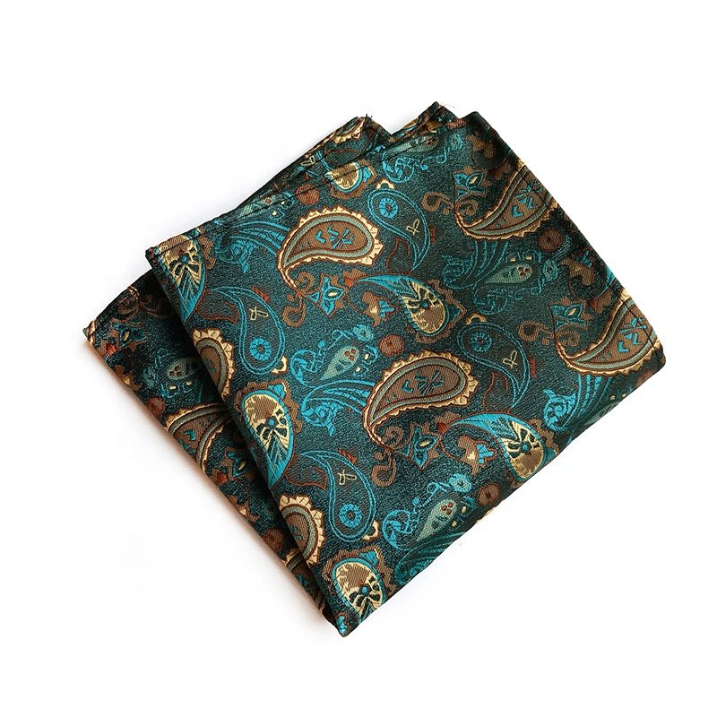 Popular fashion ready to ship polyester jacquard pocket square mens paisley floral handkerchief