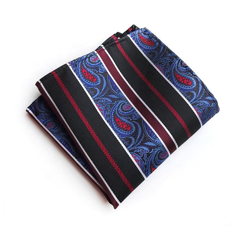 Popular fashion ready to ship polyester jacquard pocket square mens paisley floral handkerchief