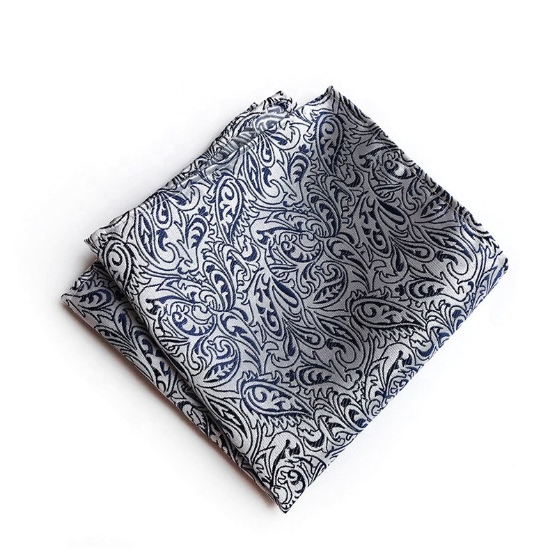 Popular fashion ready to ship polyester jacquard pocket square mens paisley floral handkerchief