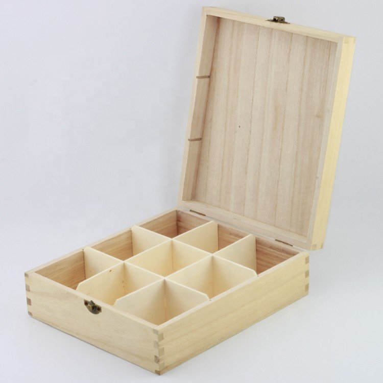 Good selling pine wooden box custom logo with divider