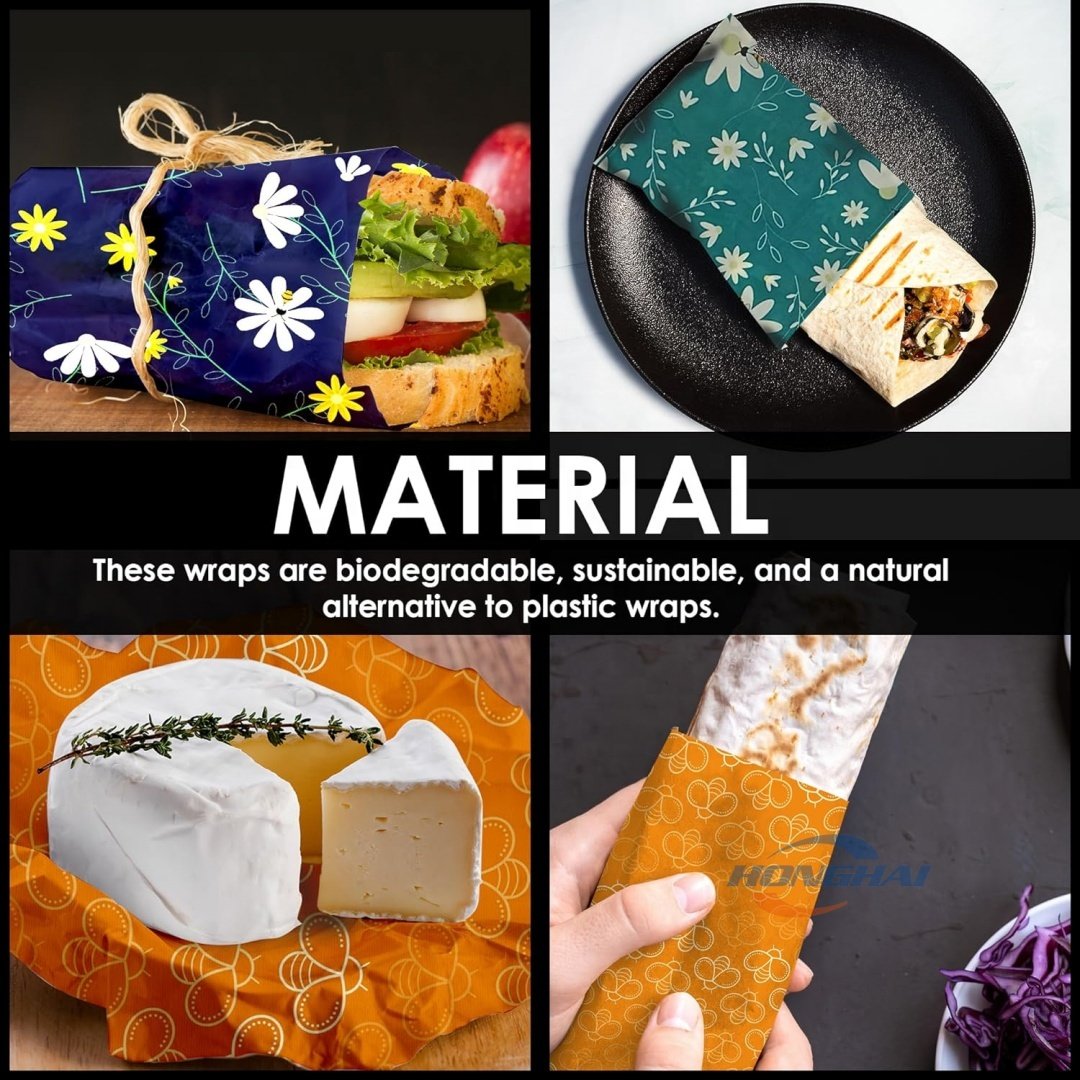 Beeswax Food Wrap and Bags - 6 Piece Set - Eco-Friendly, Reusable, Organic