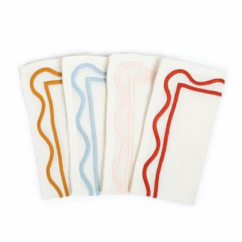 Embroidered Cotton Linen Napkins Wedding Placemats Coloured Edge Scalloped Design Home Use Made Premium Fabric Dinner Napkins