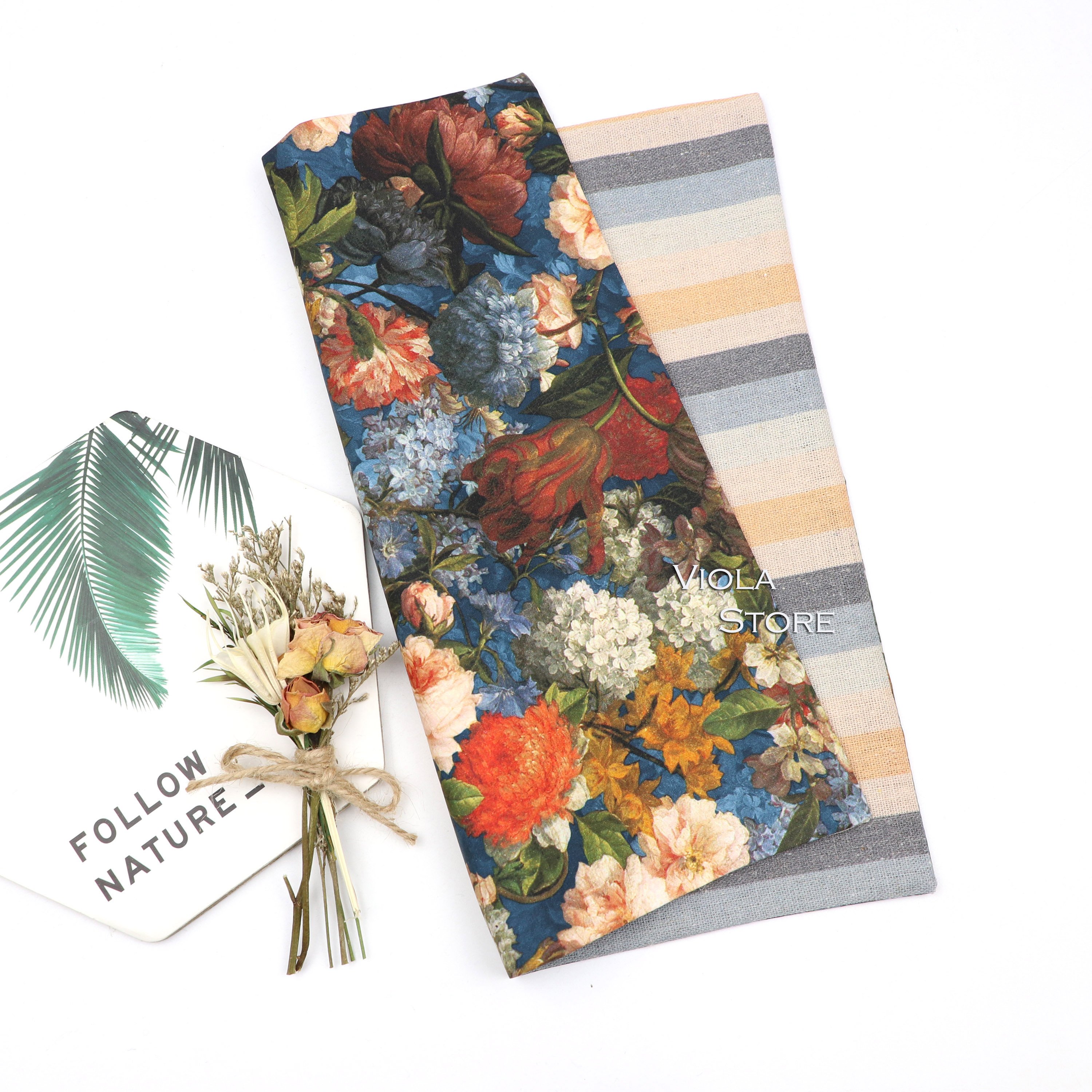Floral Solid Double-Side Handkerchief 100% Cotton Hankie 25cm Women&Men Casual Daily Party Wedding Pocket Square Gift Accessory