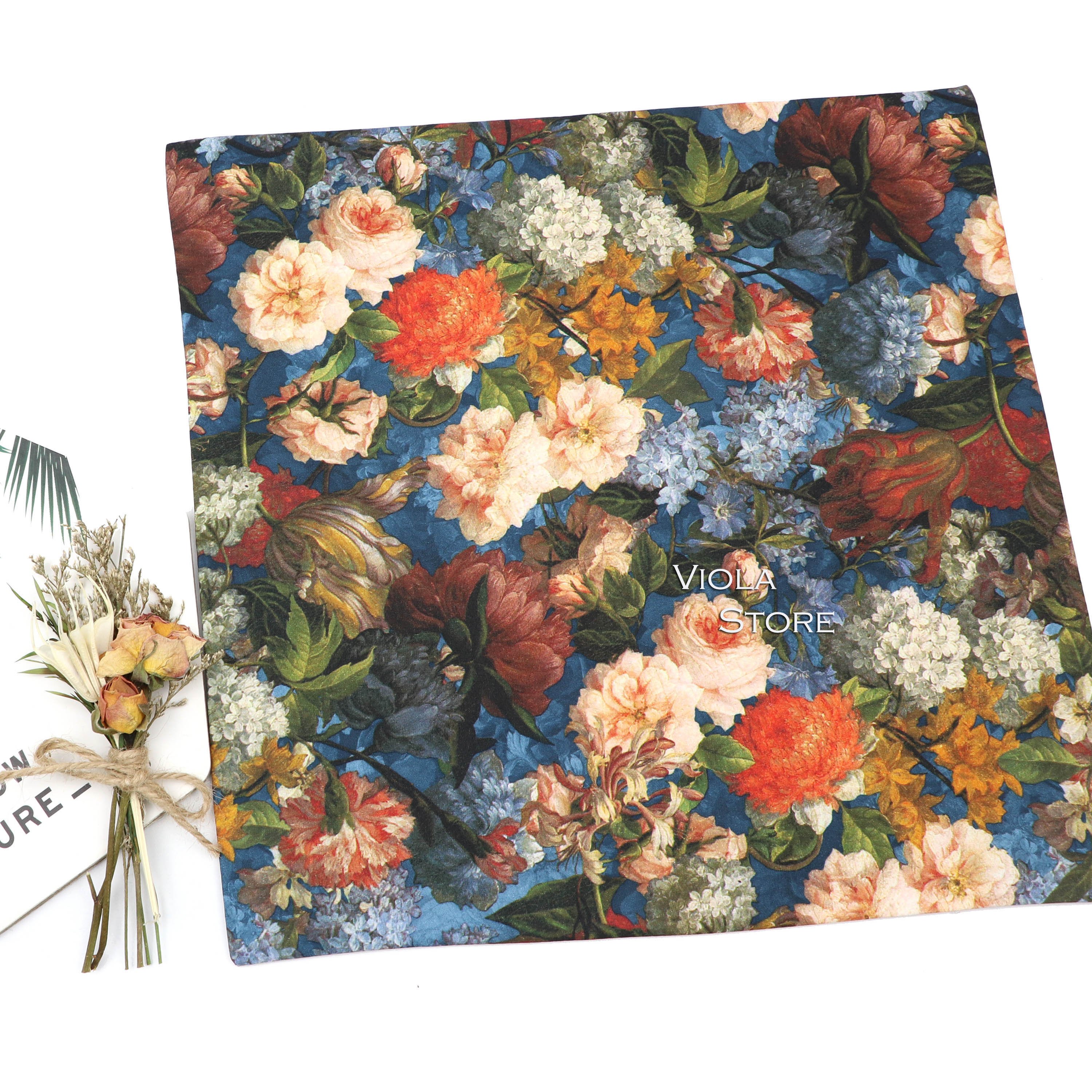 Floral Solid Double-Side Handkerchief 100% Cotton Hankie 25cm Women&Men Casual Daily Party Wedding Pocket Square Gift Accessory