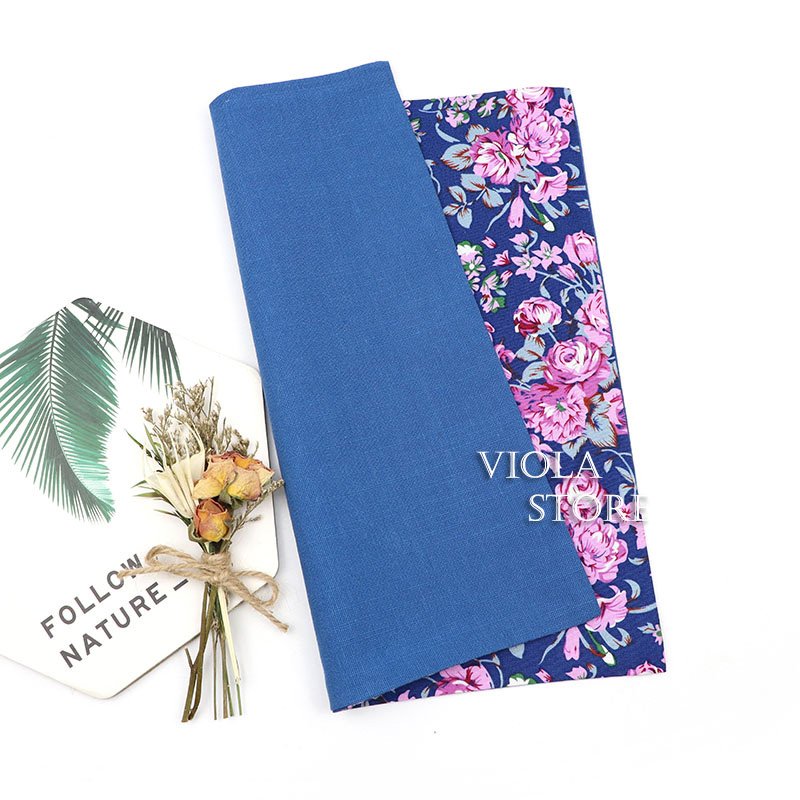 Floral Solid Double-Side Handkerchief 100% Cotton Hankie 25cm Women&Men Casual Daily Party Wedding Pocket Square Gift Accessory
