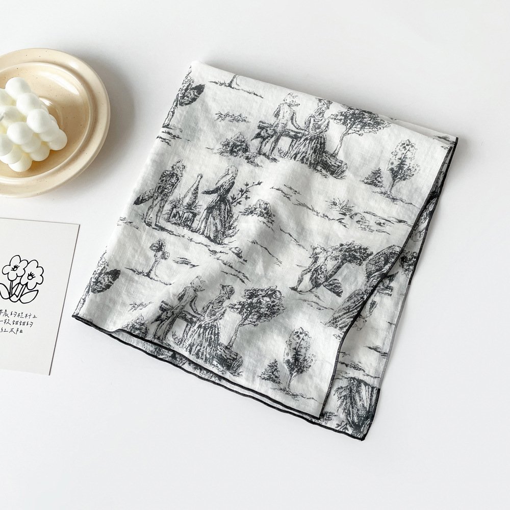 New cotton silk scarf small square scarf women's handkerchiefs versatile cashew printing cotton