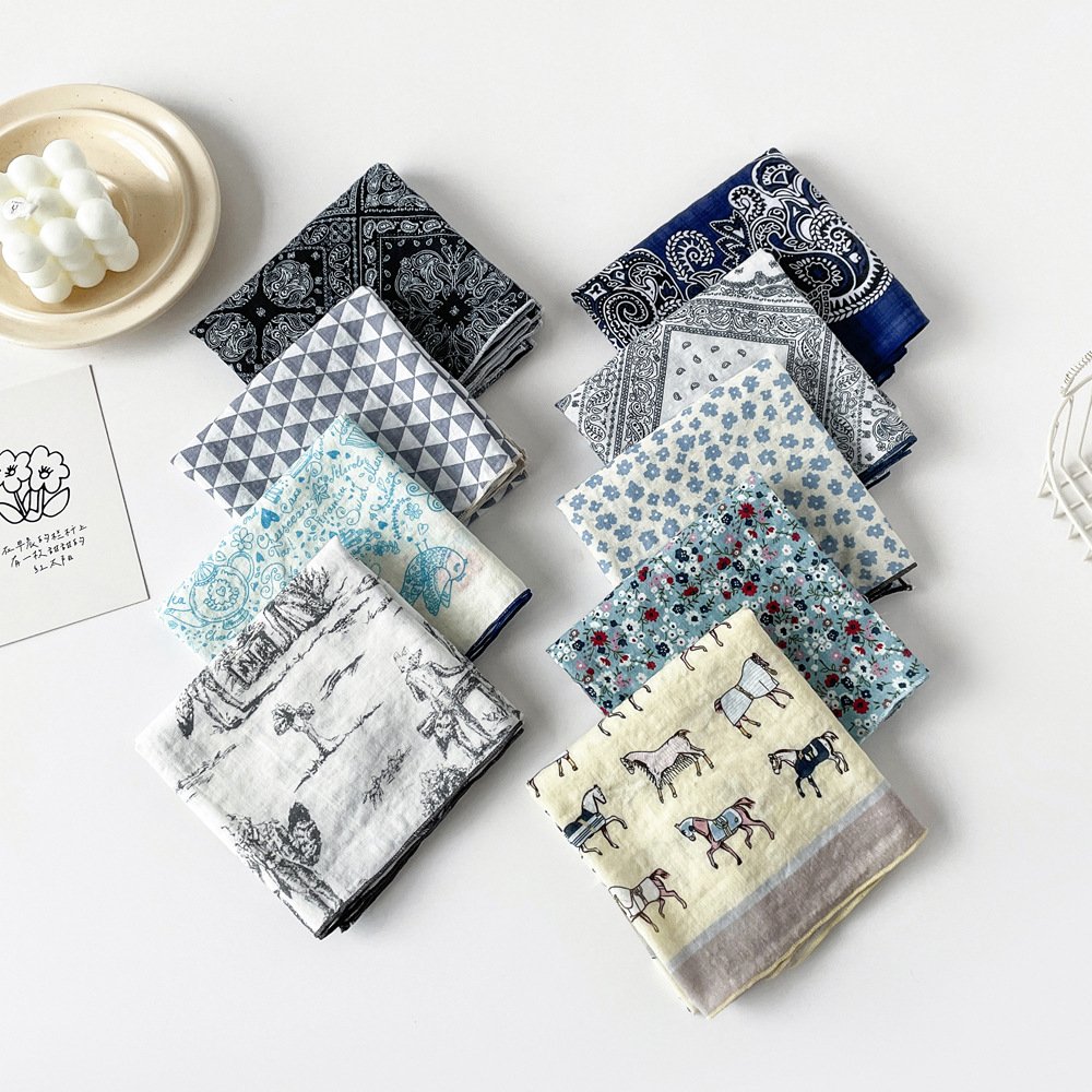 New cotton silk scarf small square scarf women's handkerchiefs versatile cashew printing cotton