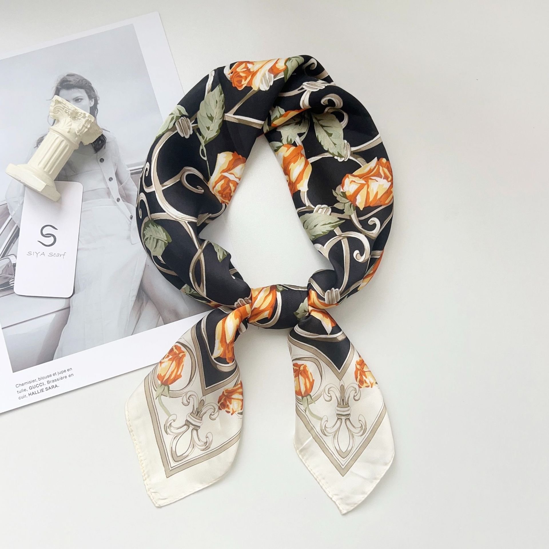 Custom Logo Design Pure Silk Square Scarf & Handkerchief 70*70cm Double Sided Printed Twill Silk Bandana for Women