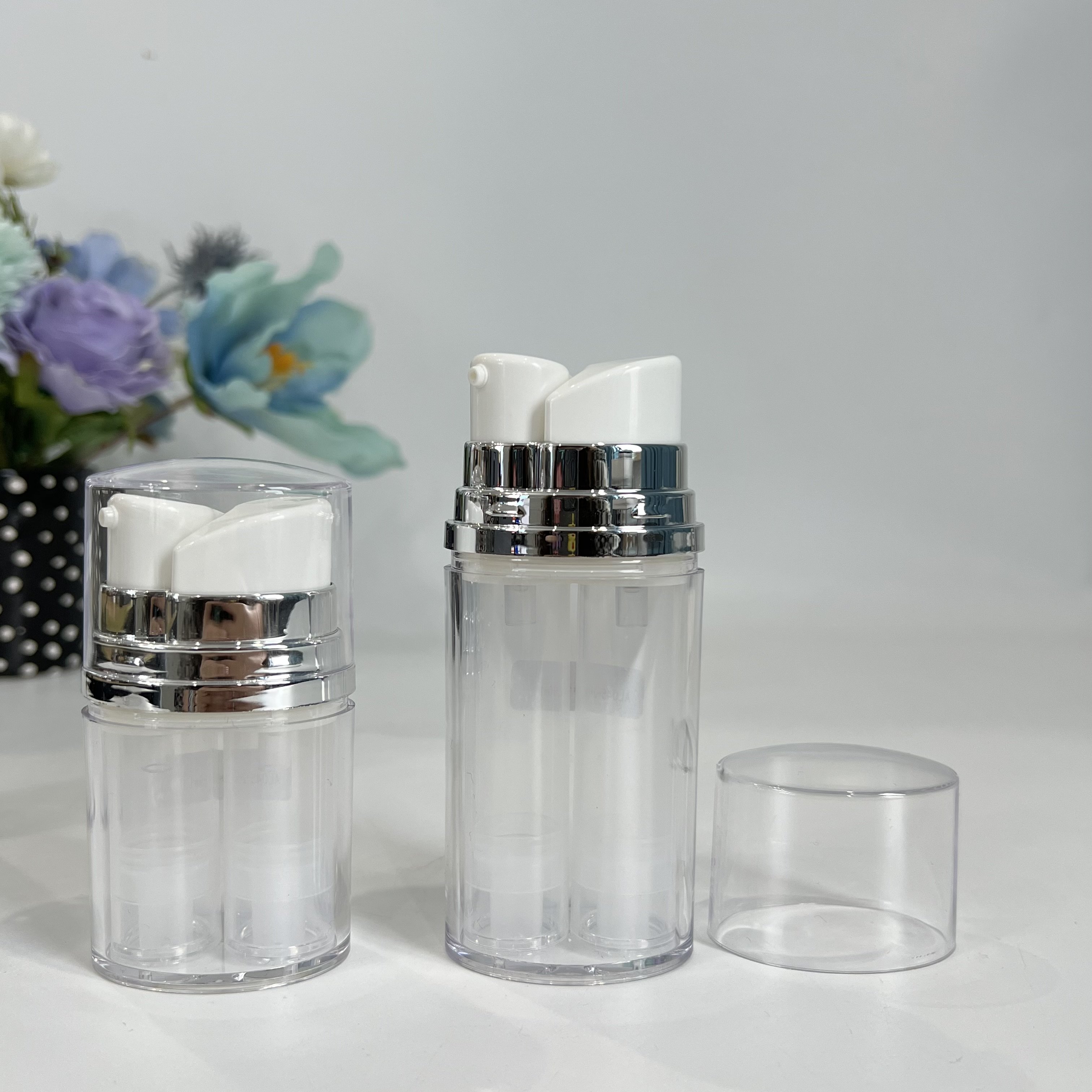 Petg Material Airless 2*10ml 2*15ml 2*5ml Capacity Dual Chamber Skin Care Lotion Cream Serum Pump Bottle