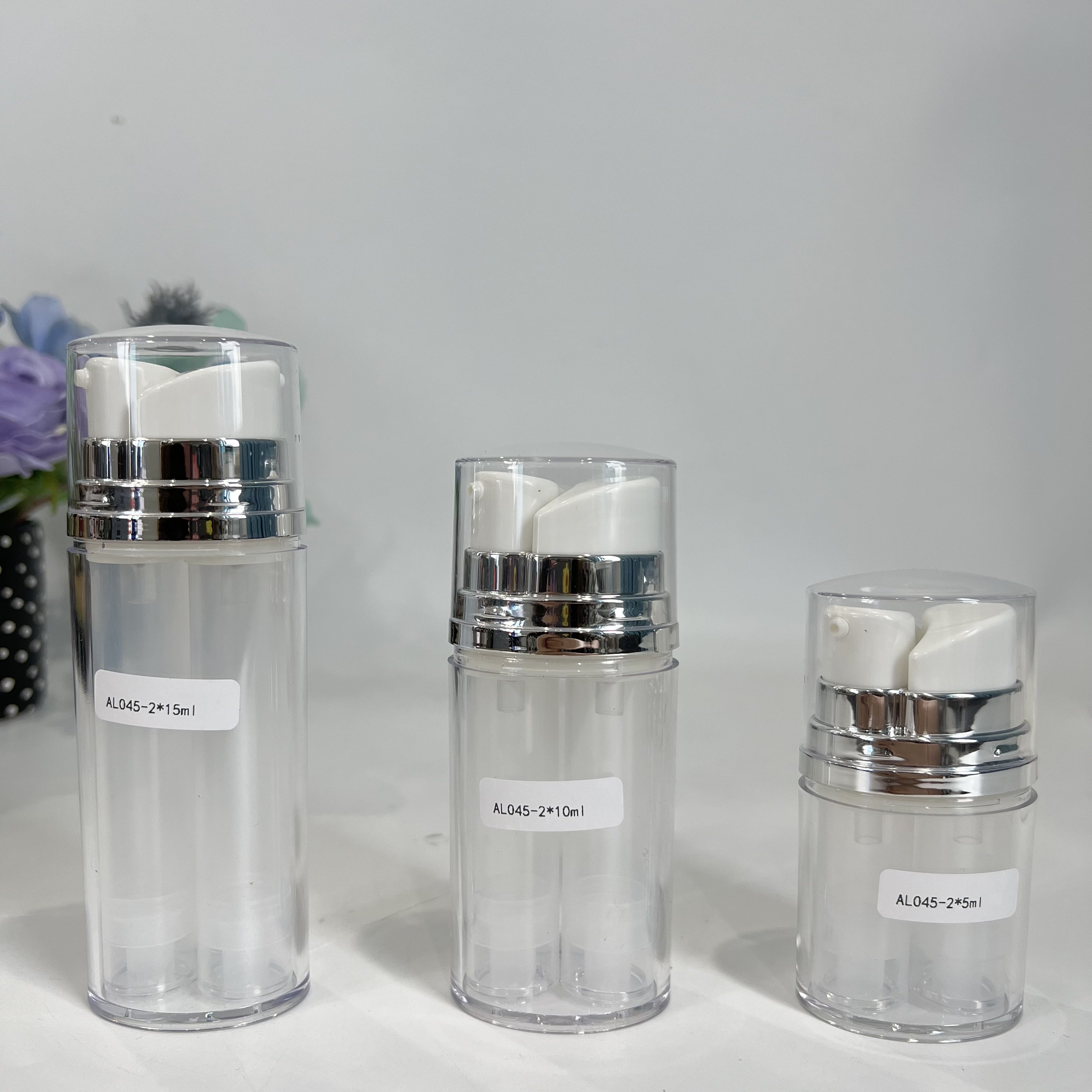 Petg Material Airless 2*10ml 2*15ml 2*5ml Capacity Dual Chamber Skin Care Lotion Cream Serum Pump Bottle