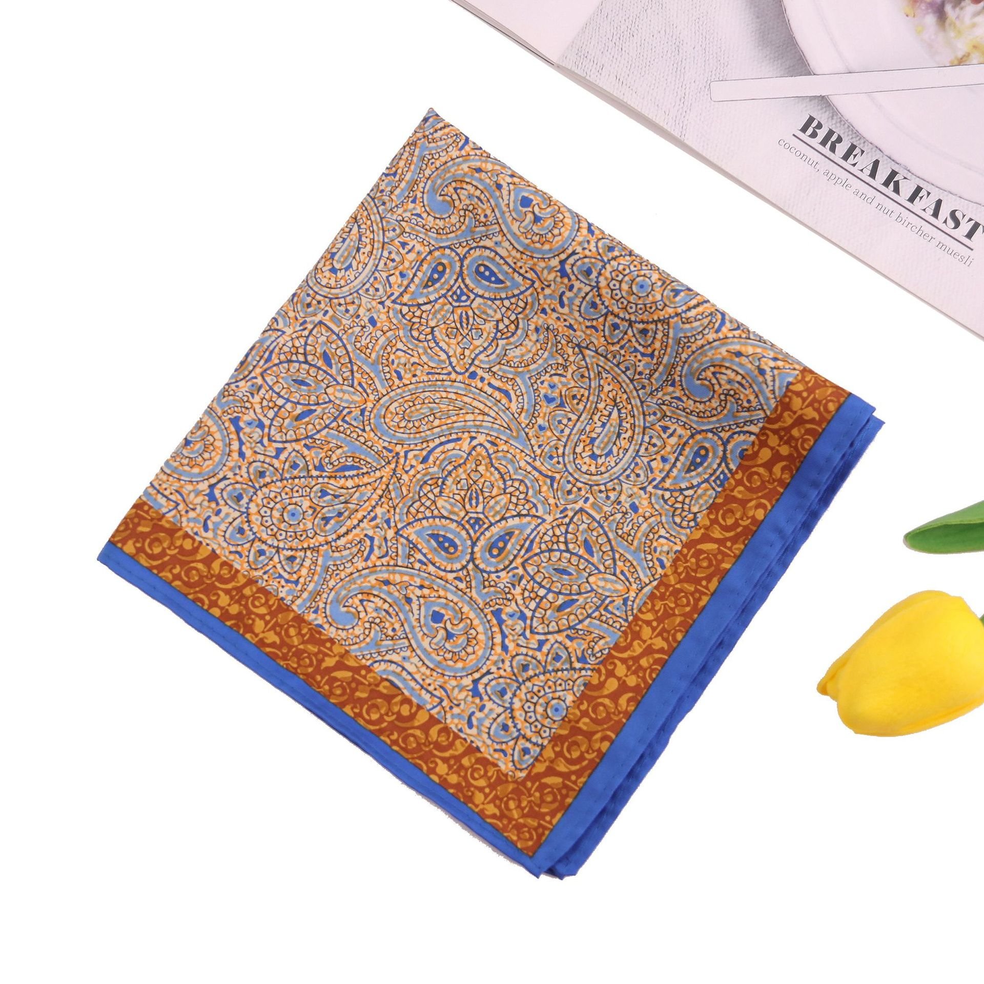 Custom Print Men Handkerchief Paisley Floral 100% Polyester Silk Handkerchief For Men