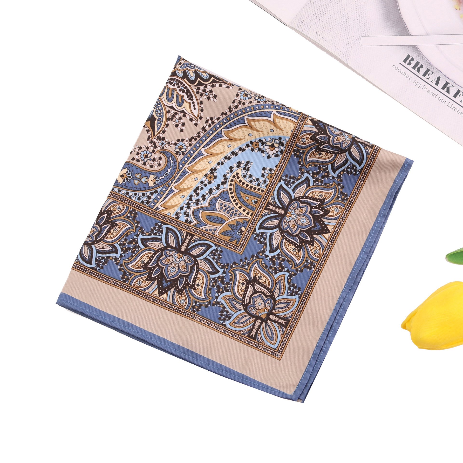 Custom Print Men Handkerchief Paisley Floral 100% Polyester Silk Handkerchief For Men
