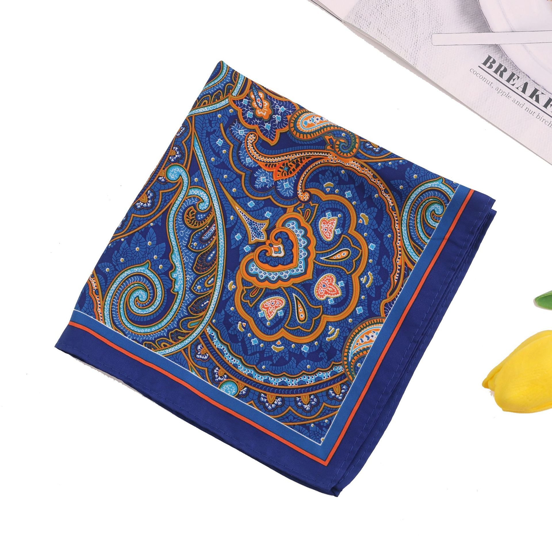 Custom Print Men Handkerchief Paisley Floral 100% Polyester Silk Handkerchief For Men
