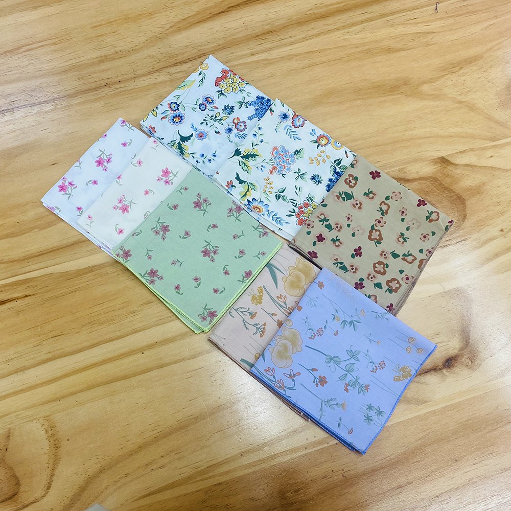 FUBU 2024 New Pattern Printed handkerchief 10Inches 100% Pure Cotton Tea Cloth Flower Printed Small hanky for Kid