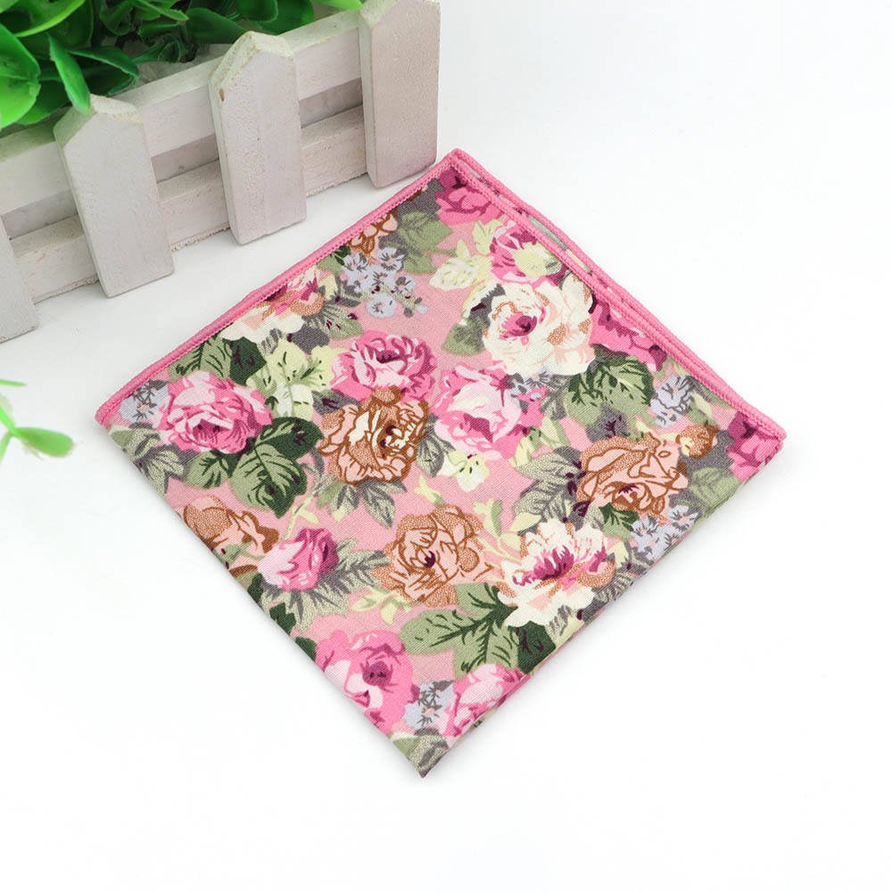 Male Wedding Costume Accessories Hanky Flower Printed Handkerchief Men Floral Cotton Pocket Square
