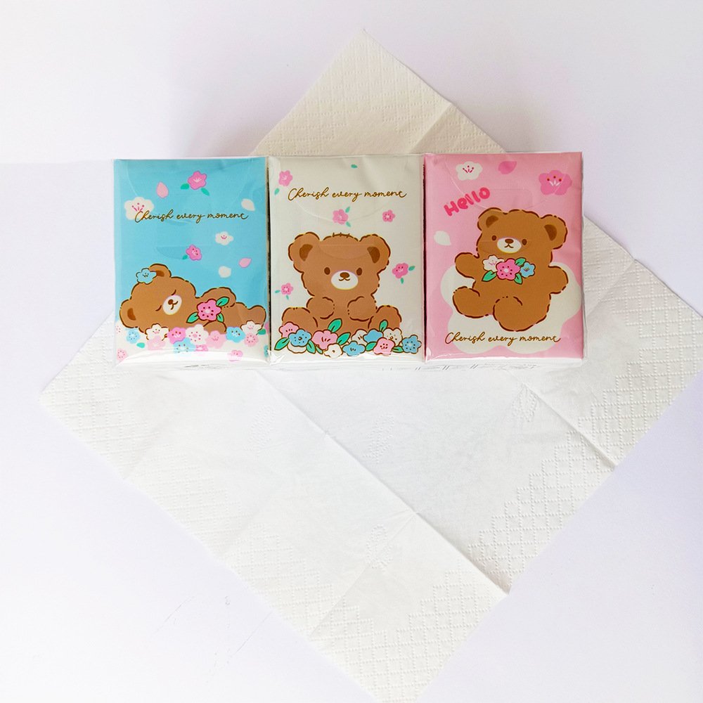 FSC Mini Bear Pocket Tissues Travel Tissues Cute Bear Dry & Wet Dual Purpose Paper Handkerchief Portable Tissue
