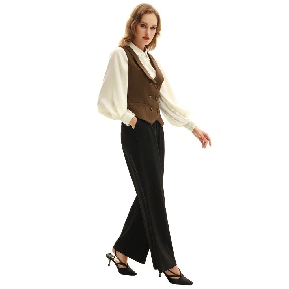 OEM Vintage Double Breasted Deep V-Neck Handkerchief Hem Coat Blazers Women'S Vests Femme