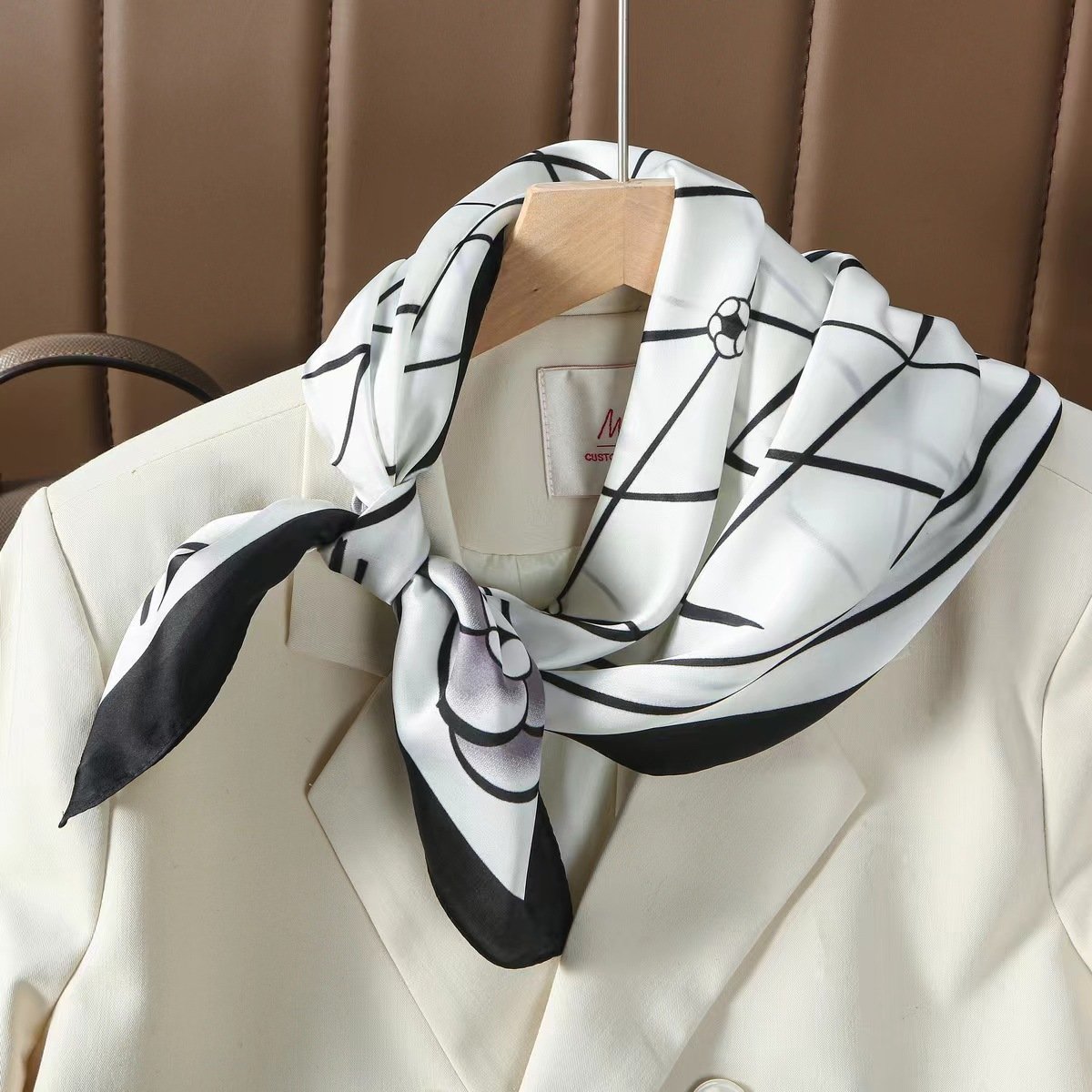 70X70cm Fashion Mesh Camellia Handkerchiefs Kerchief Neckerchief Lady Square Imitation Silk Scarf For Women Stylish