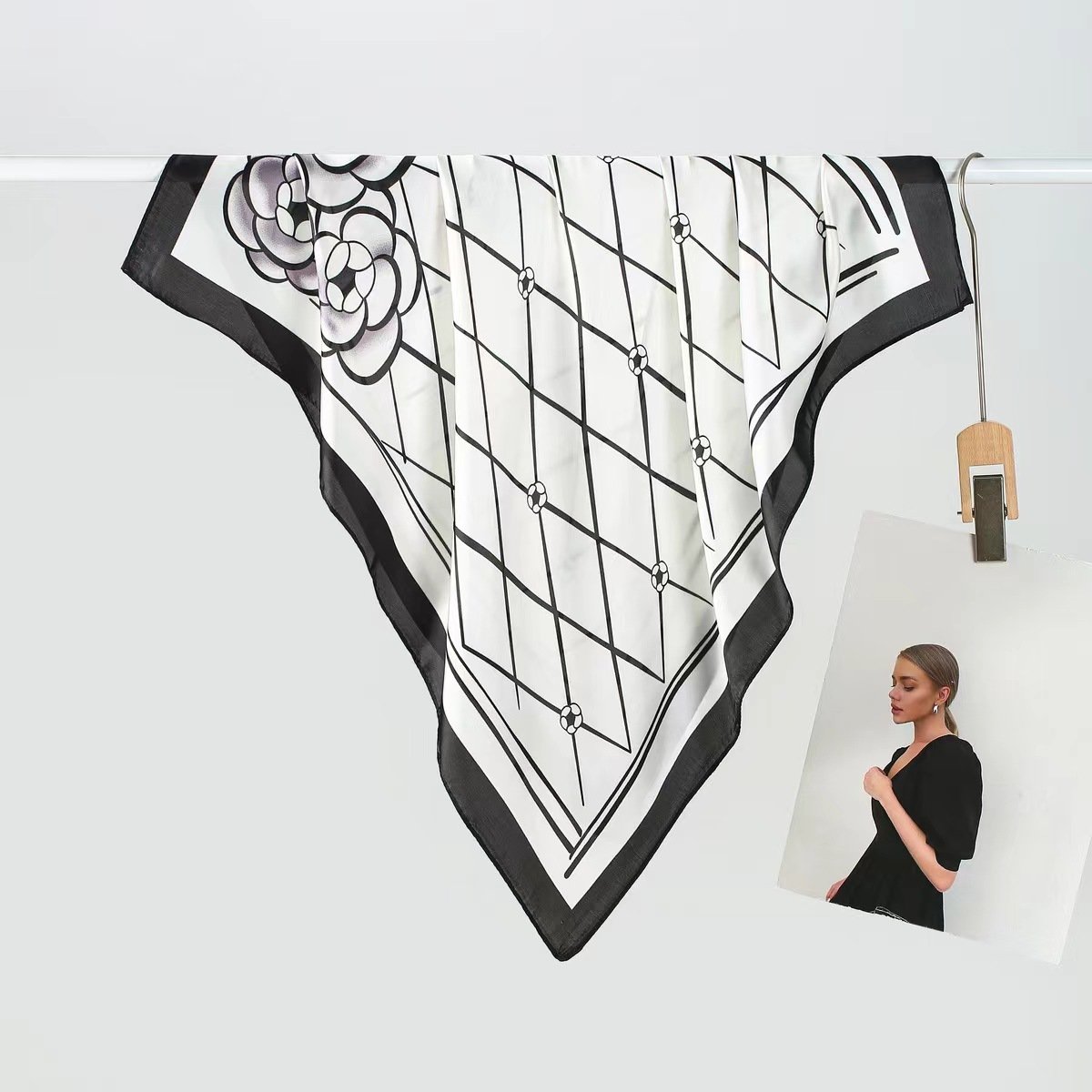 70X70cm Fashion Mesh Camellia Handkerchiefs Kerchief Neckerchief Lady Square Imitation Silk Scarf For Women Stylish