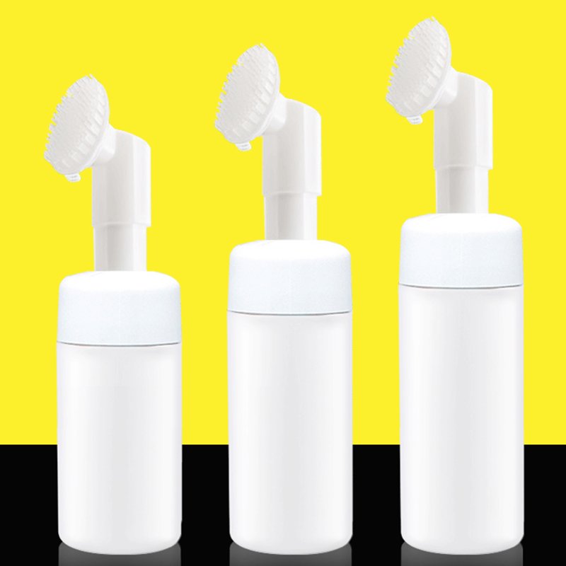 120ml Plastic Cosmetic Facial Cleanser Foam Soap Dispenser Bottle with Brush for Face Wash