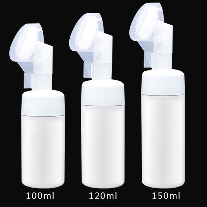 120ml Plastic Cosmetic Facial Cleanser Foam Soap Dispenser Bottle with Brush for Face Wash