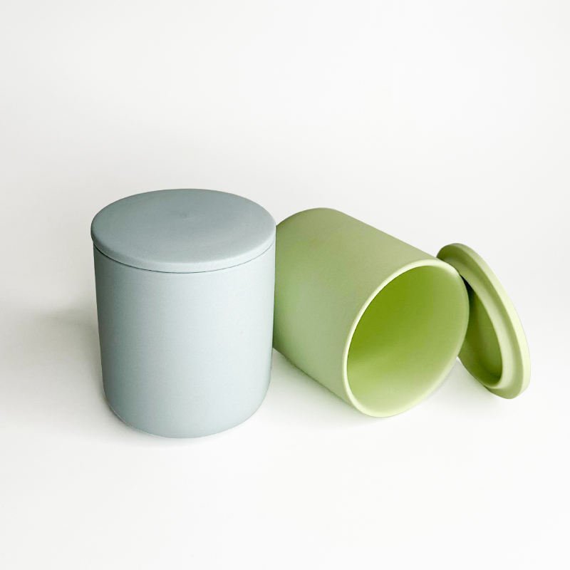 8oz Factory Custom Wholesale Unique Round Bottom Shape Matte Milky Luxury Ceramic Candle Jars With Ceramic Lids