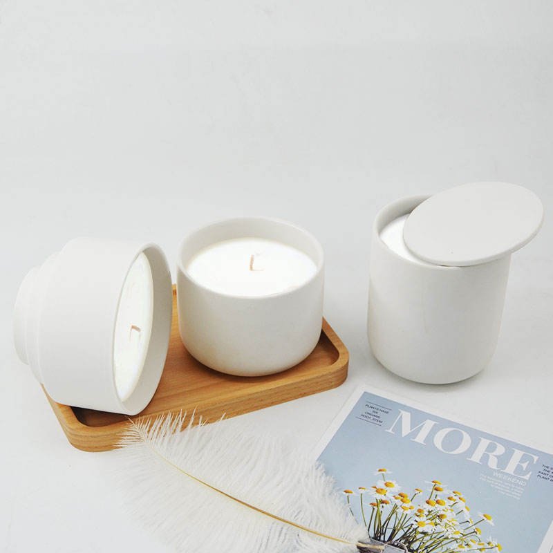8oz Factory Custom Wholesale Unique Round Bottom Shape Matte Milky Luxury Ceramic Candle Jars With Ceramic Lids