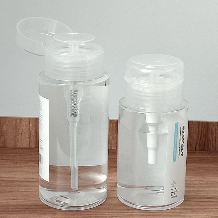 wholesale 180ml 230ml 300ml Makeup remover bottle round flat top PET plastic bottle high quality bottle