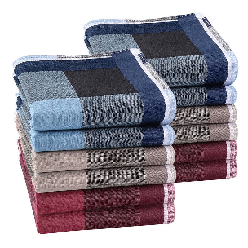Men Handkerchief Cotton Square Dark Grid Mixed Tri-Color Classic Vintage Business Checked Multicolor Gentleman Pocket