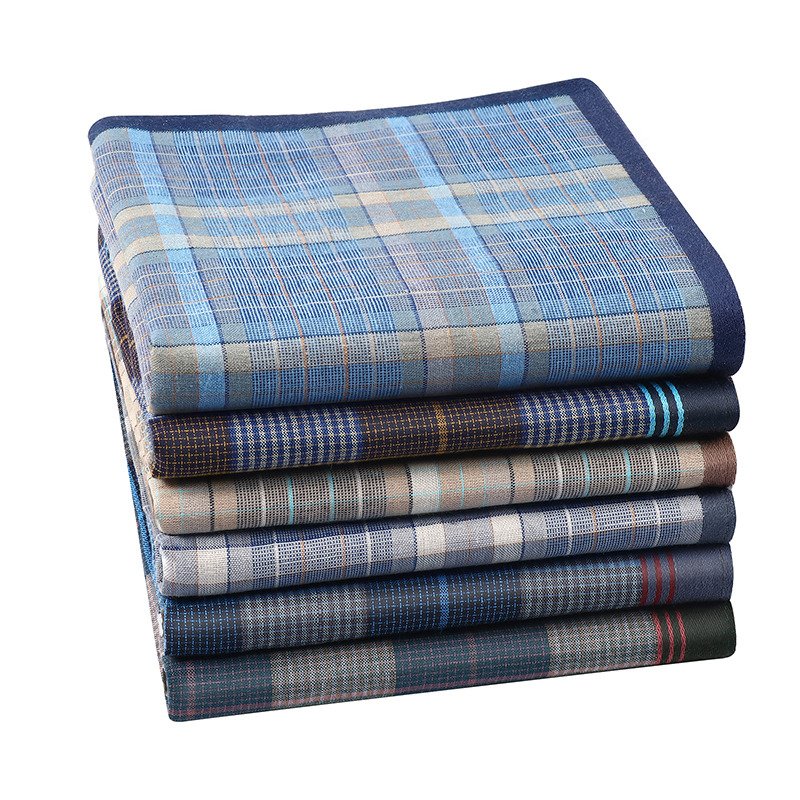 Men Handkerchief Cotton Square Dark Grid Mixed Tri-Color Classic Vintage Business Checked Multicolor Gentleman Pocket