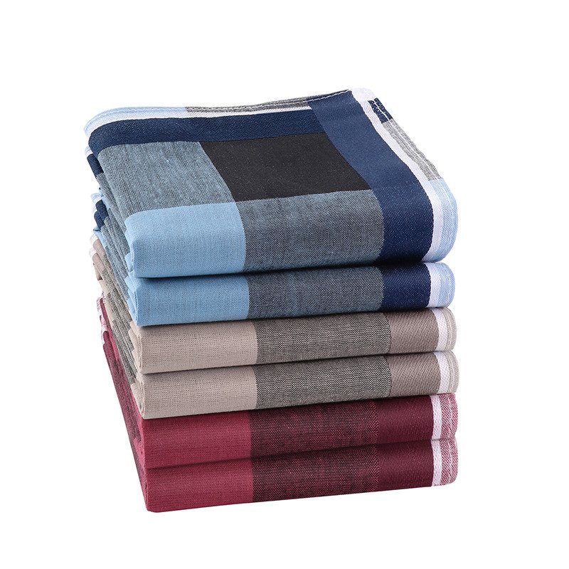 Men Handkerchief Cotton Square Dark Grid Mixed Tri-Color Classic Vintage Business Checked Multicolor Gentleman Pocket