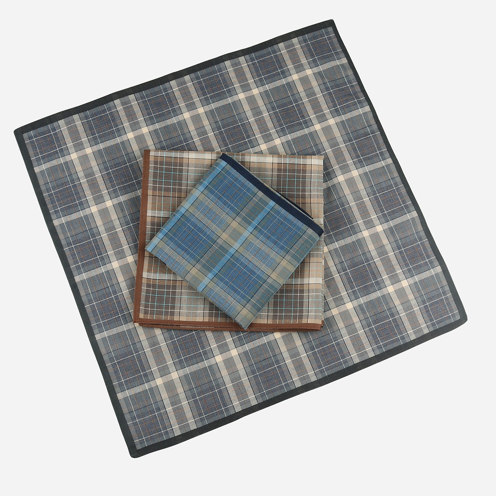 Men Handkerchief Cotton Square Dark Grid Mixed Tri-Color Classic Vintage Business Checked Multicolor Gentleman Pocket