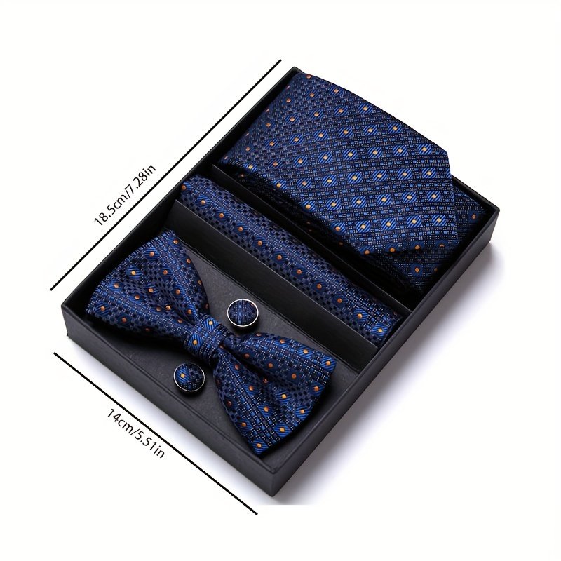 Elegant Wedding Pocket Square Handkerchief Cufflinks Formal Business Neckties Men's Tie Set Clip Gift Box Packaging