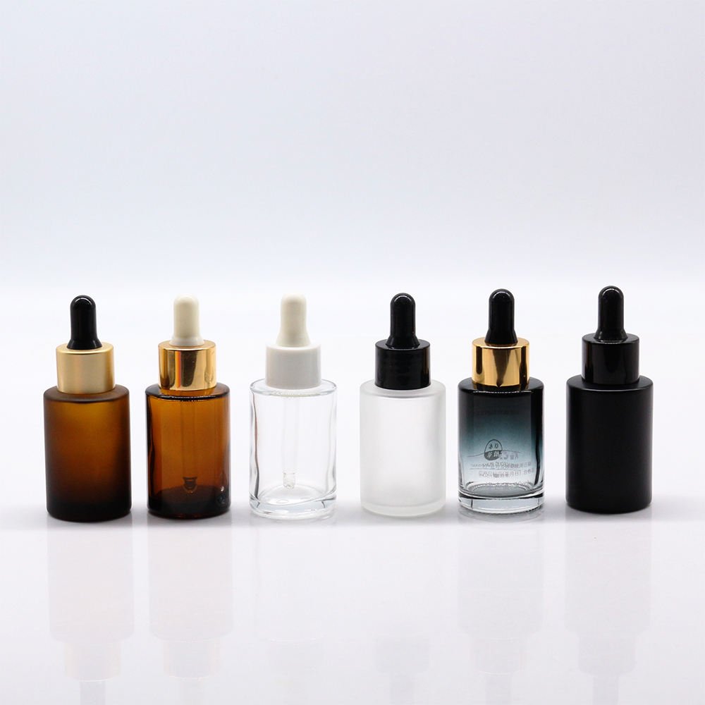 Wholesale Amber Brown Clear Matte Black Oblique Shoulder Essential Serum Oil Glass Dropper Bottle 1oz 15ml 30ml 50ml 120ml