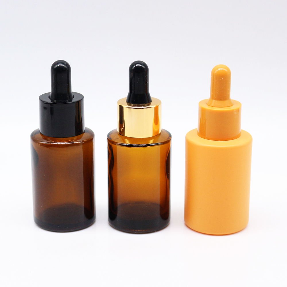Wholesale Amber Brown Clear Matte Black Oblique Shoulder Essential Serum Oil Glass Dropper Bottle 1oz 15ml 30ml 50ml 120ml