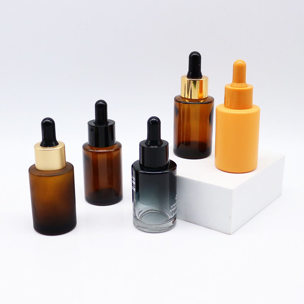 Wholesale Amber Brown Clear Matte Black Oblique Shoulder Essential Serum Oil Glass Dropper Bottle 1oz 15ml 30ml 50ml 120ml