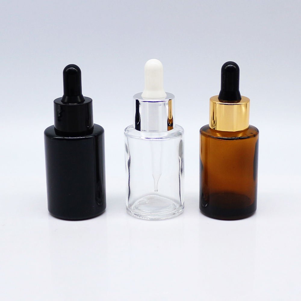 Wholesale Amber Brown Clear Matte Black Oblique Shoulder Essential Serum Oil Glass Dropper Bottle 1oz 15ml 30ml 50ml 120ml
