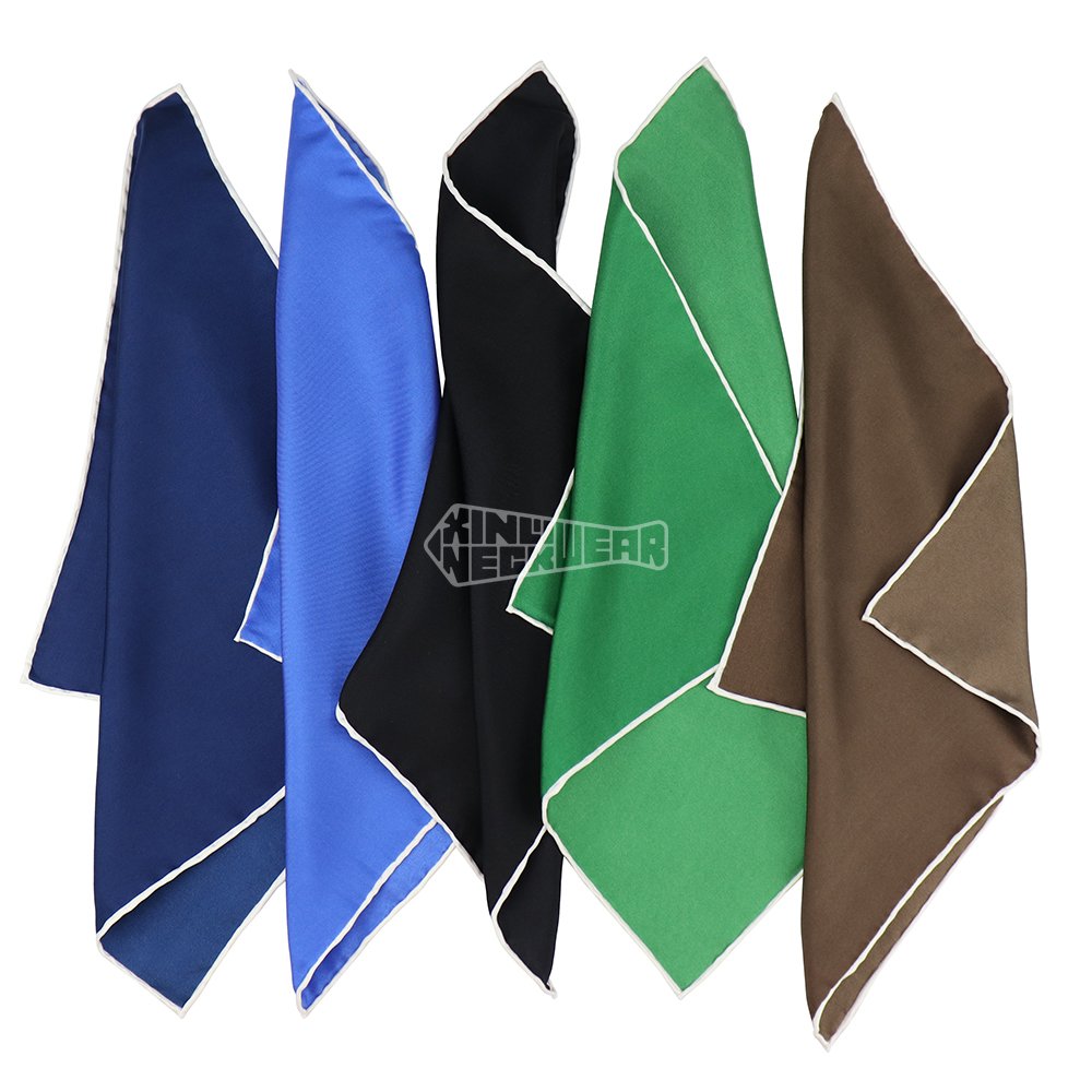 Custom Twill 35Cm Hand Rolled 100 Mens White Edge Solid Color Pure Printed Silk Pocket Square
