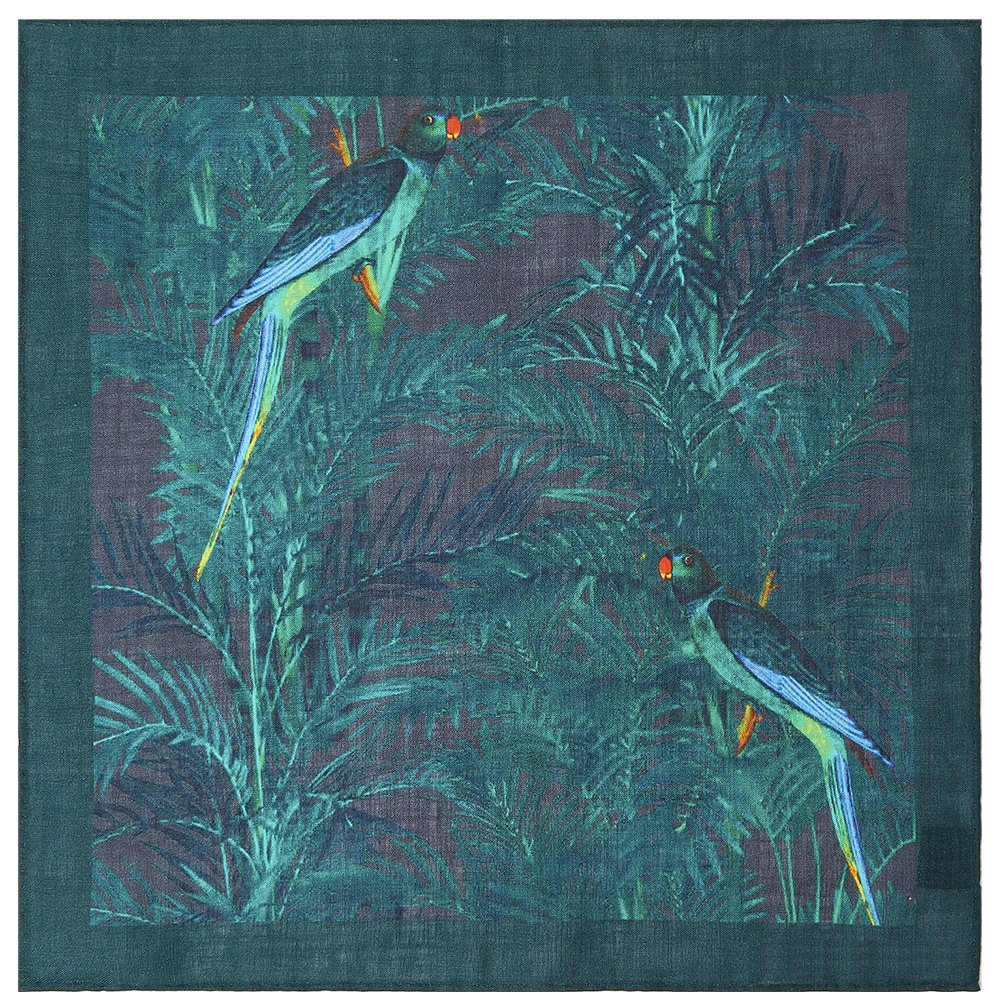 Digital Print Birds On Bamboo Pattern Custom Pure Linen Pocket Squares Handkerchief With Emitated Hand-rolled Hemming