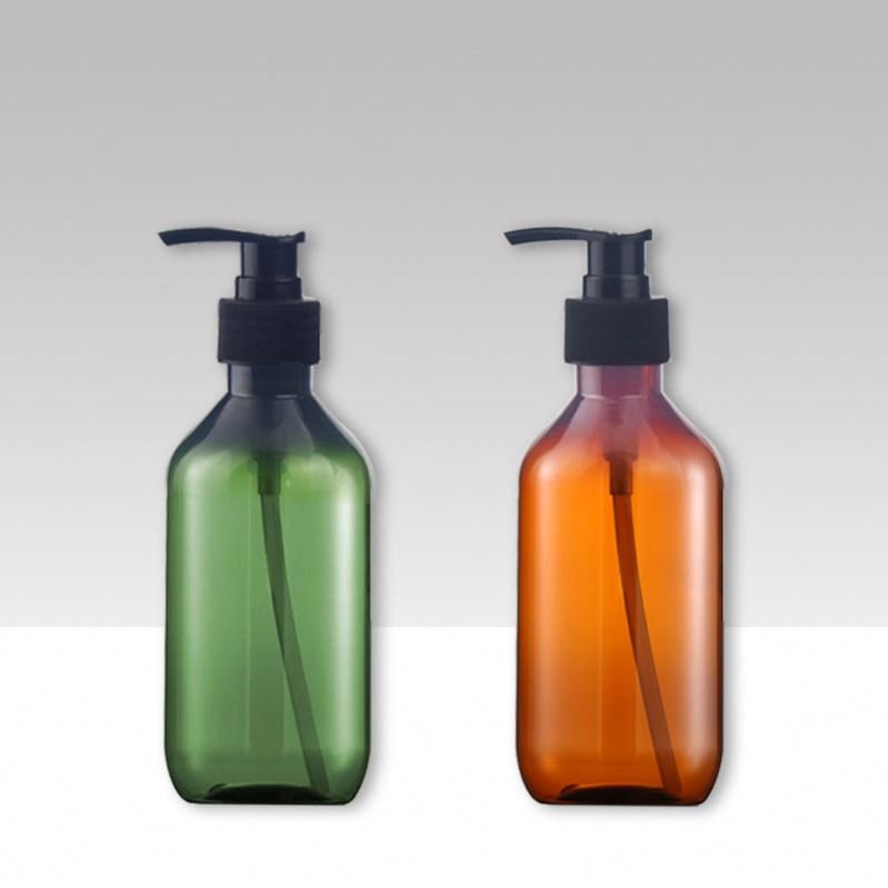 Empty Shampoo Container 300ml Transparent Amber PET Plastic Shampoo Bottles With Pump Dispenser
