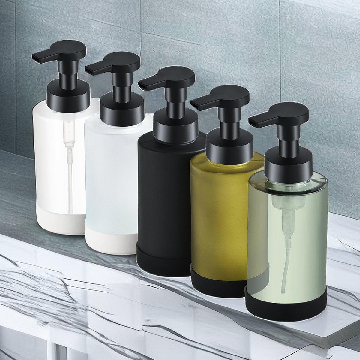 Custom Logo 350ml Glass Foaming Pump Bottle 500ml Cleansing Facial Bottle Empty Foam Bottle With Packing For Personal Care