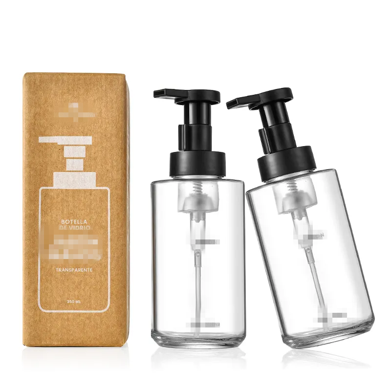 Custom Logo 350ml Glass Foaming Pump Bottle 500ml Cleansing Facial Bottle Empty Foam Bottle With Packing For Personal Care