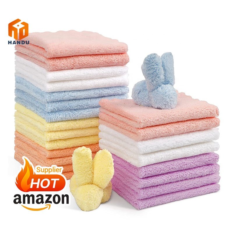 Extra Absorbent Soft custom Logo Multifunction Microfiber Coral Fleece Handkerchief Hand Towel Baby Washcloths